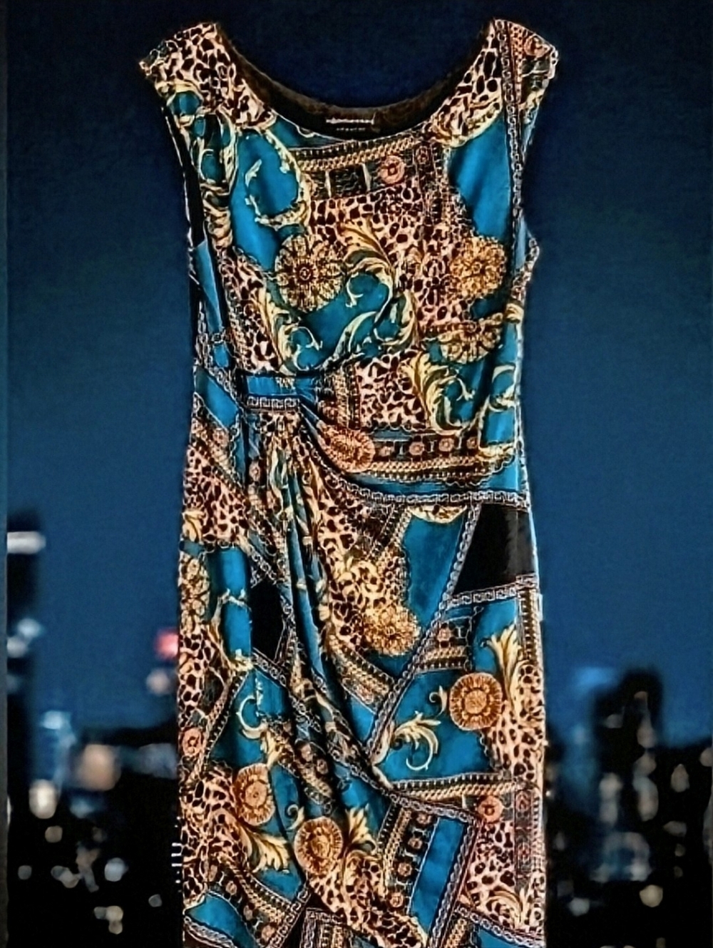 Day To Night! Sleeveless Y2K Sheath Midi Asymmetric Hem. Side Rouching. Sz. 12 - Picture 7 of 7